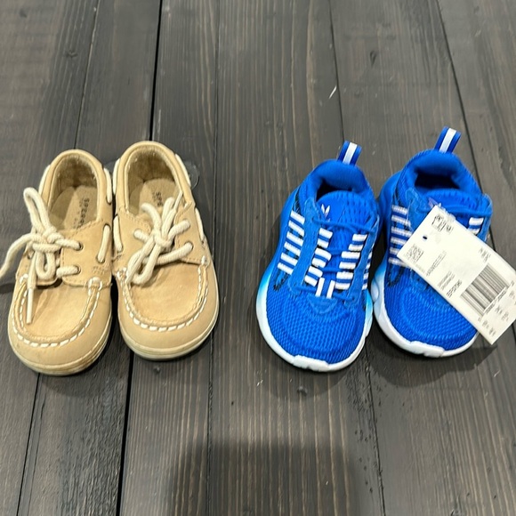 Toddler size 4 shoes. Sperry and Adidas. Adidas are nwt.selling separately.